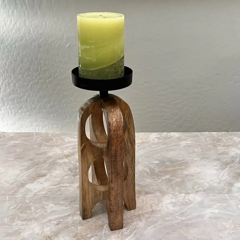 Split P Tall Geo Candle Holder Pillar Wood Metal Geometric Modern Minimalist